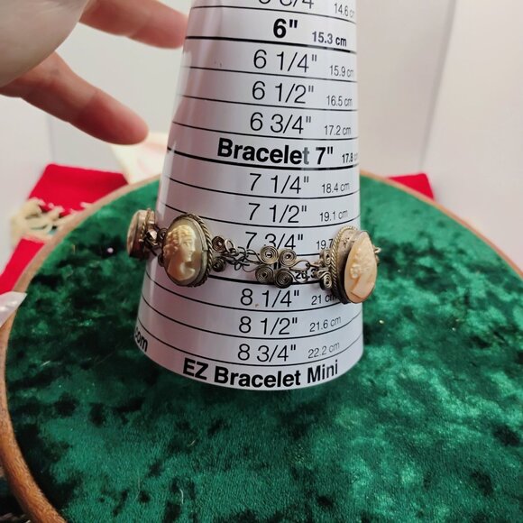 Antique/Vintage Silver Filigree Carved Shell Cameo Bracelet 8" - Picture 12 of 14